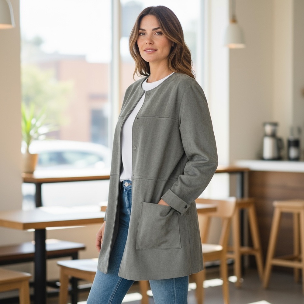 Catherine Maladrino NWT Women's 0X/XL Faux Suede Long Jacket Gray